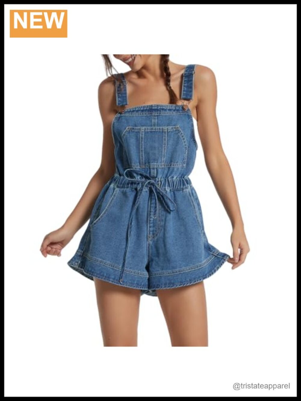 Womens Denim Romper Shorts Sleeveless Adjustable Strap Cotton Blend